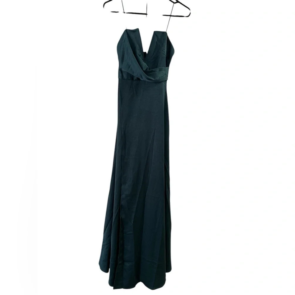 Dark emerald green strapless corset formal gown